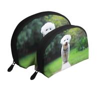 Bichón Frisé Bokeh Mascotas Perros Parque Perros Blancos, Bolsa de Maquillaje de Concha, Monedero pequeño para Mujer, Bolsa de artículos de tocador, Bolsa de cosméticos, 2 Piezas