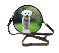 Bichón Frisé Bokeh Mascotas Perros Parque Perros Blancos,Bolso de hombro de piel sintética, bolso cruzado redondo - Bolso circular para mujer