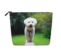 Bichón Frisé Bokeh Mascotas Perros Parque Perros Blancos,Neceser de Maquillaje de imitación Lino, Neceser de Viaje portátil
