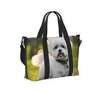 Bichon Frise - Bolsa de mano de viaje con estampado de perro sobre la hierba para mujeres y hombres, ligera, plegable, para viajes de fin de semana, gimnasio, vacaciones