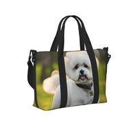 Bichon Frise - Bolsa de mano ligera con estampado de perro sobre la hierba para mujeres y hombres, para llevar en el fin de semana, viajes, gimnasio