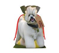Bichon Frise - Bolsa de Navidad con estampado de perro sobre la hierba, bolsas con cordón para regalos de vacaciones, saco de Navidad, decoración de fiesta