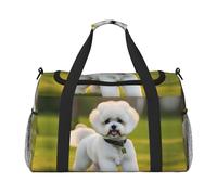 Bichon Frise - Bolsa de transporte con estampado de perro sobre la hierba, para debajo del asiento, bolsa de viaje, gimnasio, bolsa de deporte, Negro -, Talla única