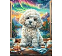 Bichon Frisé con café Rompecabezas 500 Piezas Cartón para Parejas Actividad Hacer En Grupo Ejercicio Mental para Reyes Magos Detalle Cumpleaños 500 PCS