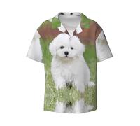 Bichon Frise Dog - Camisa informal de manga corta para hombre, estilo hawaiano, transpirable y cómoda, con botones, para la playa, Negro, L