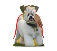 Bichon Frise Dog On The Grass - Bolsas de regalo de Navidad versátiles de tela con cordón, perfectas para vacaciones y ocasiones especiales