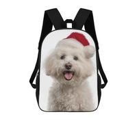 Bichon Frise Dog with Santa Hat Portrait Mochila, Mochila Escolar Impresa En 3D, Bolsa Para El Almuerzo Escolar, Mochila De Viaje, Mochila Para Amigos, Mochila Escolar Para Niñas Y Niños 17inch