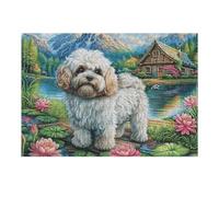Bichon frisé en Campo de Flores de Primavera Puzzle 300 Piezas Decoración De Sala Rompecabezas para Adultos 3D DIY Creativo Desafío Intelectual Juguete Educativo 300 PCS