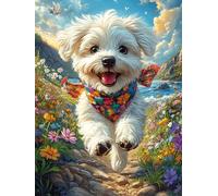 Bichón Frisé en jardín Floral Puzzle 1000 Piezas Impossible Creativo Único Mitos de Cuentos de Hadas Rompecabezas 3D Obra De Arte para Toda La Familia Juguete Educativo Decoración 1000 PCS