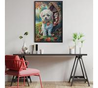 Bichón Frisé en la casa del árbol Puzzles 1000 Piezas Moderno Minimalista Mascotas Animales Rompecabezas Familiar para Adultos 3D Maquetas Construir Aliviar Estrés Decorativo 1000 PCS