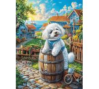 Bichon Frisé en un Barril Puzzles 1000 Piezas Estera Portátil 3D Antideslizante Mitos fantásticoss Rompecabezas Familiar para Adultos Aliviar Estrés Decoración Hogar Moderno Creativo 1000 PCS