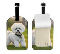 Bichon Frise - Etiqueta de equipaje elegante con estampado de perro sobre la hierba, 4.3 x 2.76 pulgadas, protección de privacidad para maletas, bolsas de viaje