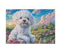 Bichón frisé in Flower Field Puzzles 300 Piezas Decoración Hogar 3D Elegante Rompecabezas Familiar para Adultos Obra De Arte Colorido DIY Creativo 300 PCS