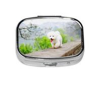 Bichon Frise Park Pets Perros Bichon Frise Perros, Pastillero Meta 2 Compartimentos Medicina, Organizador Portátil