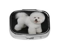 Bichon Frise - Pastillero blanco con 2 compartimentos, organizador portátil