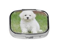 Bichon Frise - Pastillero con 2 compartimentos, organizador portátil
