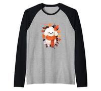 Bichon Frise Perro Hojas de otoño Acción de Gracias Camiseta Manga Raglan