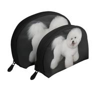 Bichón Frisé Perros Blancos Mascotas Perros Bichón Frisé, Bolsa de Maquillaje de Concha, Monedero pequeño para Mujer, Bolsa de artículos de tocador, Bolsa de cosméticos, 2 Piezas