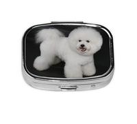 Bichón Frisé Perros Blancos Mascotas Perros Bichón Frisé, Pastillero cuadrado para bolsillo o monedero, pequeño contenedor de pastillas, organizador de pastillas de viaje