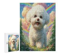 Bichon Frise Puzzle 500 Piezas Decorativo Hogar Animales Lindos Mascotas Obra De Arte Rompecabezas 3D para Familia DIY Creativo Desafío Intelectual Aliviar Estrés 500 PCS