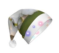 Bichon Frise - Sombreros de Papá Noel con estampado de perro sobre la hierba para adultos, sombrero de Navidad de franela con luces LED, sombreros de Papá Noel para fiestas de vacaciones