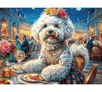 Bichon Frisé tierno mar de Flores Puzzle 500 Piezas Cartón Blanco Premium para Coleccionistas Fauna pintoresca soñadora Entrenamiento Memoria Hobby Colección Regalo Original 500 PCS
