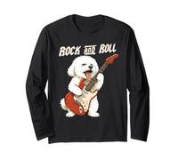 Bichon Frise Tocando Guitarra Rock and Roll Dog Lover Manga Larga