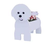Bichon Frith Dog Planter Plant Pots, Cute White Puppy PVC Board Flowerpot Potted Ornaments, Animal Shaped Cartoon Planters Pet Puppy Dogs Flower Pot for Indoor Outdoor