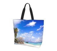 Bichon On The Grass - Bolsa de hombro unisex reutilizable y plegable, informal, elegante, para compras, playa, viajes, trabajo, escuela, Sea Island Sky Cloud, Talla única