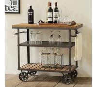 BICIBO Carro de Servicio de Bar,Carro de Vino para Cocina casera Hotel Trolley Carro de Madera Maciza Retro de 3 Capas con Carro de Almacenamiento con Ruedas Estante de Cocina móvil,60 cm * 40 cm *