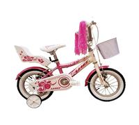 Bicicleta 12" Diana con Cesta y Portamuñecas, Rosa y Blanco con Flores | Bicicleta de 12 pulgadas para 3 a 5 años (80-95 cm), con ruedines desmontables y cesta delantera.