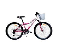 Bicicleta 24" Diana 7 Velocidades, Suspensión y Cesta, Rosa y Blanco | Bicicleta de 24 pulgadas para 9 a 12 años (135-150 cm), Shimano de 7 velocidades y suspensión delantera.