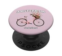 Bicicleta Amsterdam Rosa Pastel con Ramo Floral PopSockets PopGrip Adhesivo