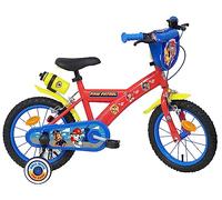 Bicicleta Atlas niño Bicicleta 14' Patrulla Canina Equipada con 2 Frenos, Placa Delantera Decorativa, Lata Trasera y estabilizadores extraíbles, Marco y Horquilla roja, 14 Pulgadas