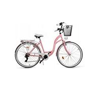 Bicicleta BDW de 26 pulgadas, para mujer, para ciudad, trekking, 7 velocidades, cesta KOSTELNOS (rosa)