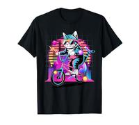 Bicicleta BMX Retro Cat Riding 80s Synthwave estética Camiseta