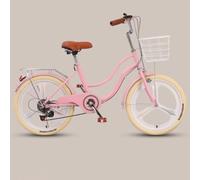 Bicicleta clásica de ciudad para mujeres y niñas, bicicleta híbrida de 6 velocidades con marco de doble haz, frenos sensibles, cesta delantera y estante de carga trasero para viajar fácilmente