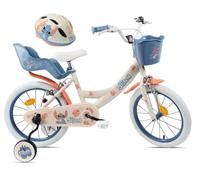 Bicicleta de 14 Pulgadas, con Licencia de Stitch de Disney, con su Casco, 2 Frenos calibradores, neumáticos hinchables, Cesta Delantera - Portamuñecas Trasero - Guardabarros - 2 estabilizadores