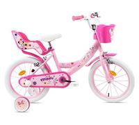 Bicicleta de 16 Pulgadas, con Licencia Minnie de Disney, 2 Frenos, calibradores, neumáticos inflables, Cesta Delantera - Portamuñecas traseras, Guardabarros y 2 estabilizadores