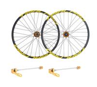 Bicicleta De Carretera 700c Juego De Ruedas Freno De Disco QR Llanta De Aleación De Aluminio 8/9/10/11 Velocidad 32H Ruedas De Grava Delanteras Y Traseras(Gold)