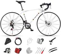 Bicicleta de Carretera 700C para Hombre y Mujer, 24/27/30 velocidades, Freno de Disco, Bicicleta de Carreras para Hombre y Mujer White,S-24 speed