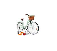 Bicicleta de ciudad para mujer y niña de BDW de 28 pulgadas, para ciudad, trekking, 6 velocidades Shimano, cesta KOSTELNOS (verde), 18 pulgadas