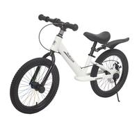 Bicicleta de entrenamiento de 16 pulgadas para niños grandes, sin pedales con freno de disco, soporte, guardabarros, radios de colores, bicicleta infantil a partir de 4-8 años, color blanco