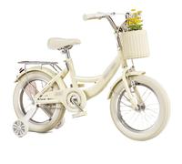 Bicicleta de freno de mano doble para niños con cesta tejida | Timbre de ruedas auxiliares 6-12 años