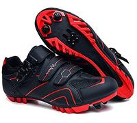 Bicicleta de Montaña con Tacos, Zapatillas de Ciclismo de Carretera de Fibra de Carbono Transpirables, Zapatillas Deportivas Antideslizantes con Tiras Reflectantes (Rojo,43)