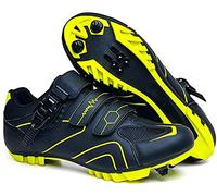 Bicicleta de Montaña con Tacos, Zapatillas de Ciclismo de Carretera de Fibra de Carbono Transpirables, Zapatillas Deportivas Antideslizantes con Tiras Reflectantes (Amarillo,43)