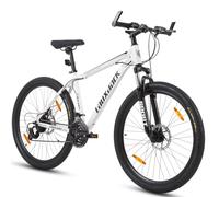 Bicicleta de montaña de 26 pulgadas, rígida, 21 velocidades, cambio de piñón Shimano Tourney, freno de disco para hombre y mujer, color blanco + hierro-1