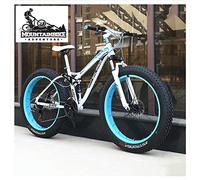 Bicicleta de montaña de doble suspensión, con doble freno de disco para adultos (hombres y mujeres), bicicleta de montaña todoterreno con neumáticos anchos, cuadro de acero de alto carbono, color ro