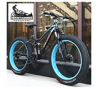 Bicicleta de montaña de doble suspensión, con doble freno de disco para adultos (hombres y mujeres), bicicleta de montaña todoterreno con neumáticos anchos, cuadro de acero de alto carbono, color ro