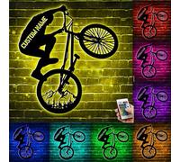 Bicicleta de montaña deportiva de metal con luces LED, nombre personalizado de la bicicleta, arte de pared de metal deportivo, señal de neón para bicicleta de montaña, señal de bicicleta de montaña